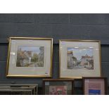 Pair of watercolours: village lanes