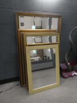 Four gilt framed mirrors, plus a mirror in beech frame