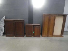 Three oak double door display cabinets