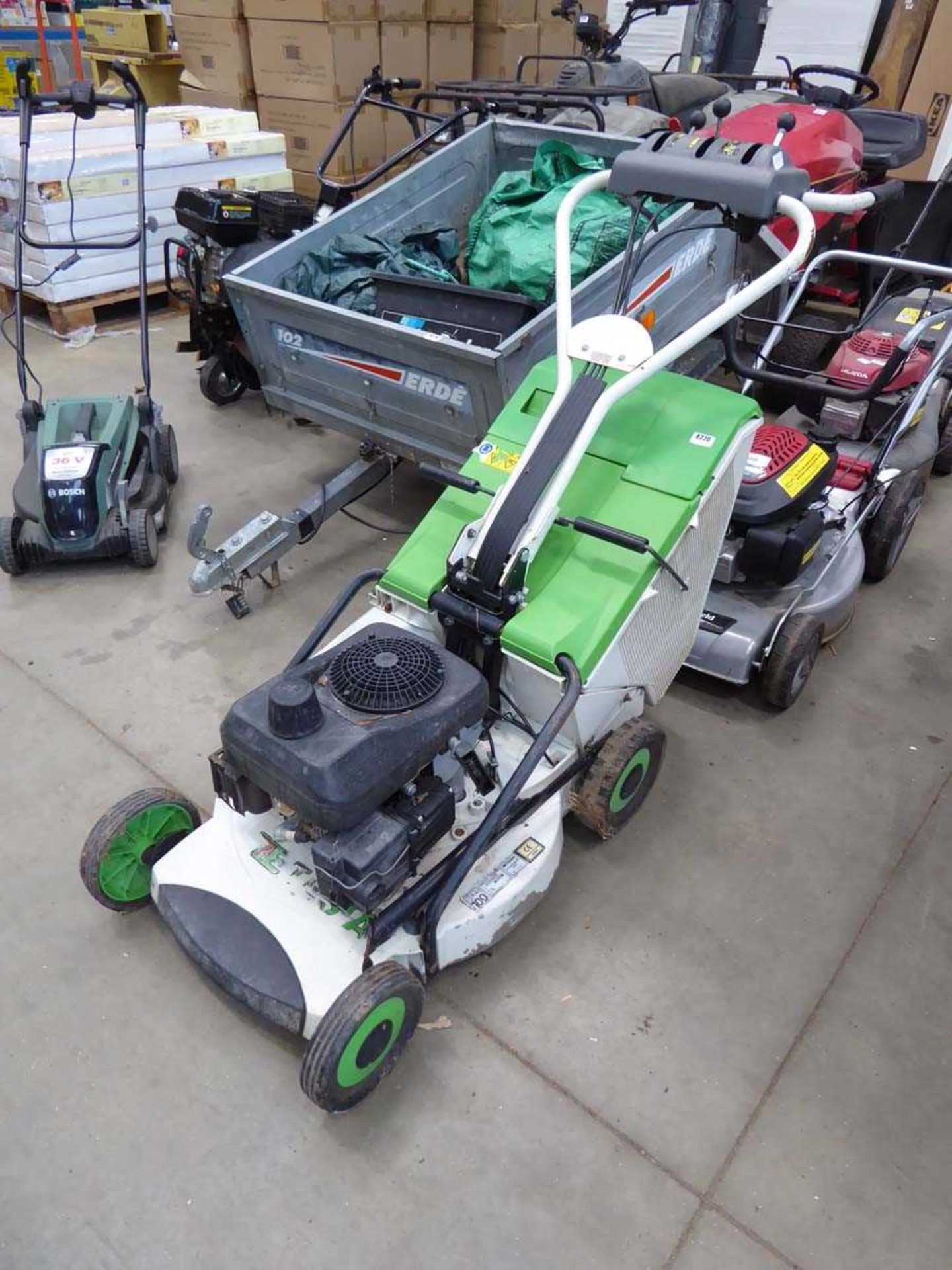 Etesia petrol powered rotary mower with grass box