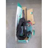 Boxed Bosch battery powered hedge cutter, no battery or charger, plus a electrical tester