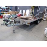 Large twin axle beaver tail plant trailer/car trailer with hand winch and ramps