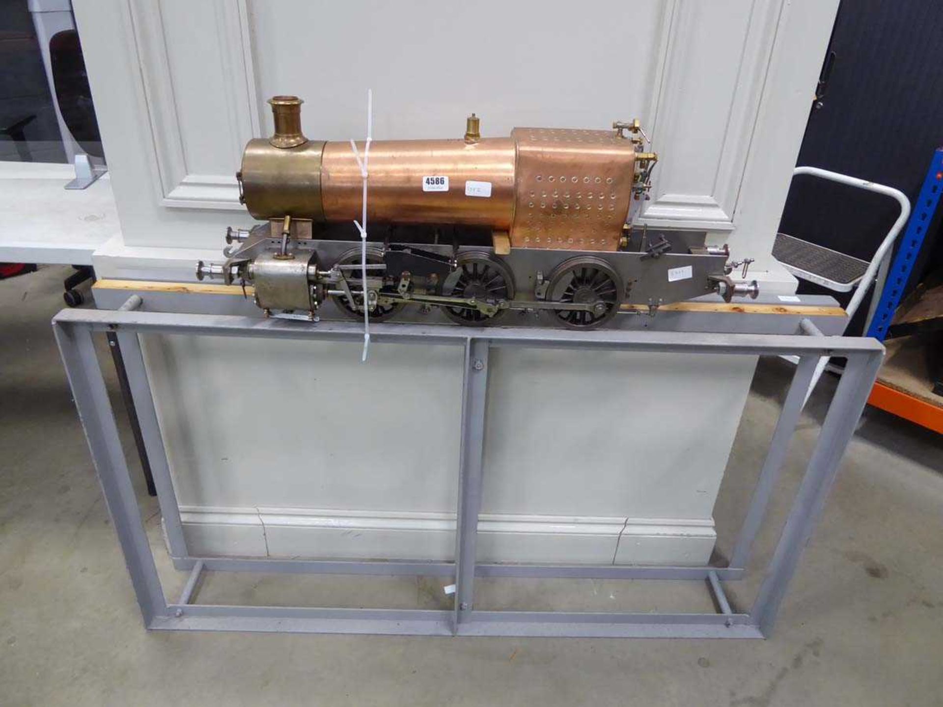Copper model steam engine with stand