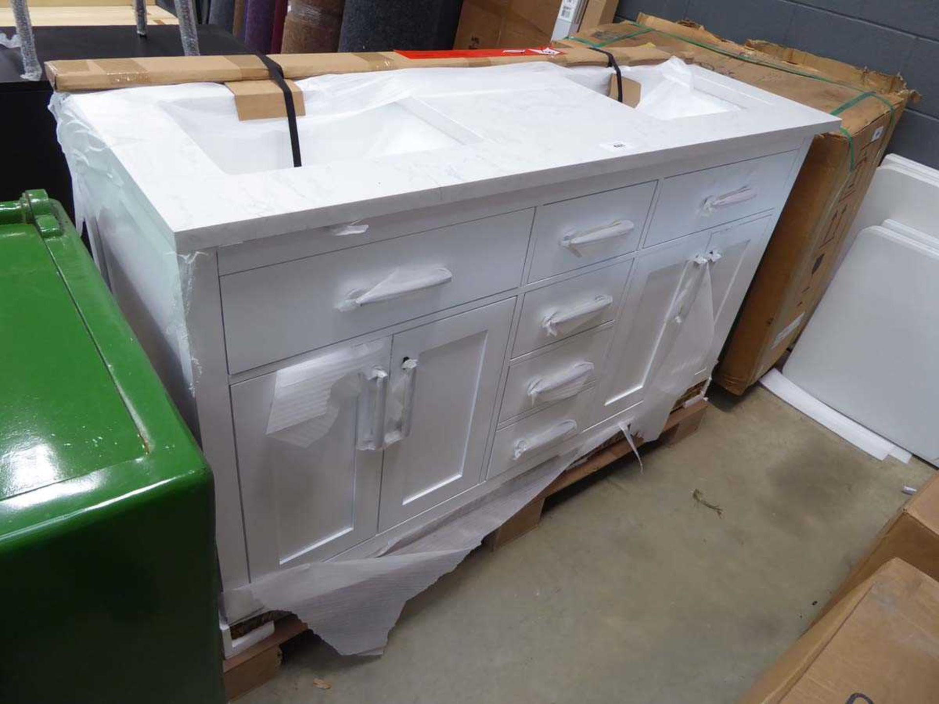 +VAT Large Ove Alonzo double sink unit with cupboards and drawers under