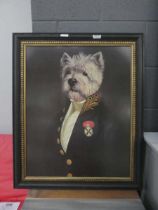 Comical print of dog in dress uniform