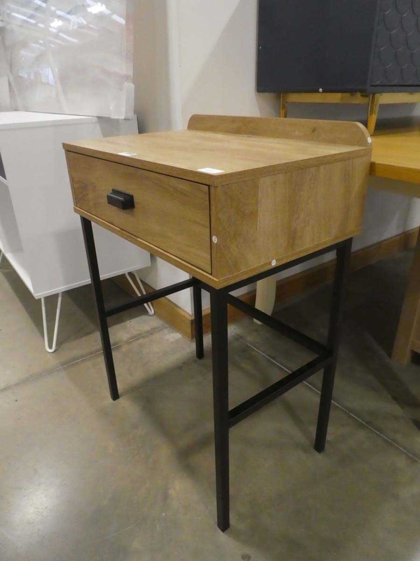 Faux pine single drawer table on metal supports - Image 2 of 2