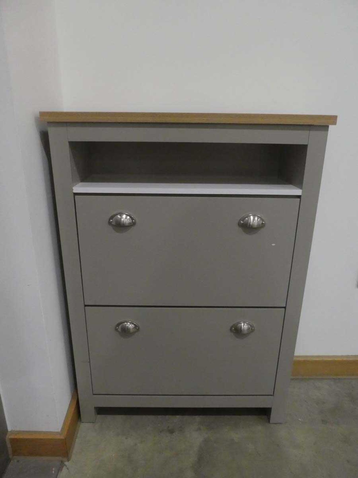 Faux pine and grey painted shoe cupboard