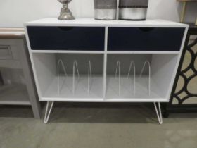 Cream and blue painted 2 drawer counter with racks under