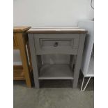 Grey painted side table with drawer and shelf under