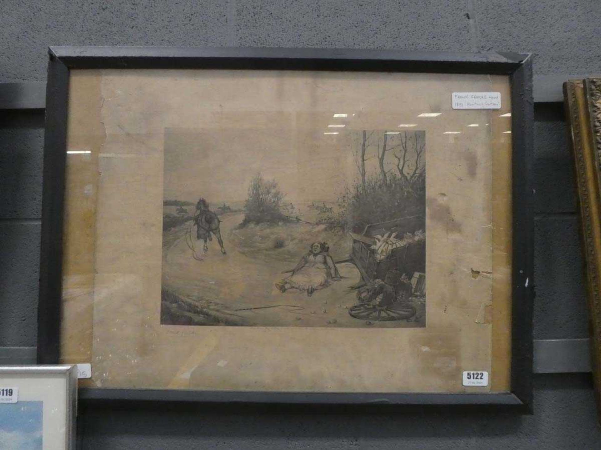 Comical Frank Crooke engraving - baby cart and runaway horse