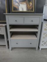 Grey painted cabinet,2 drawers, shelf and third drawer under