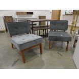 Pair of button back stained beech easy chairs