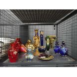 Cage containing Venetian glass vases plus scent bottles, wall sconce and figure of cherub