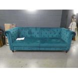 Aquamarine button back 3-seater sofa bed