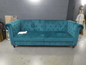 Aquamarine button back 3-seater sofa bed