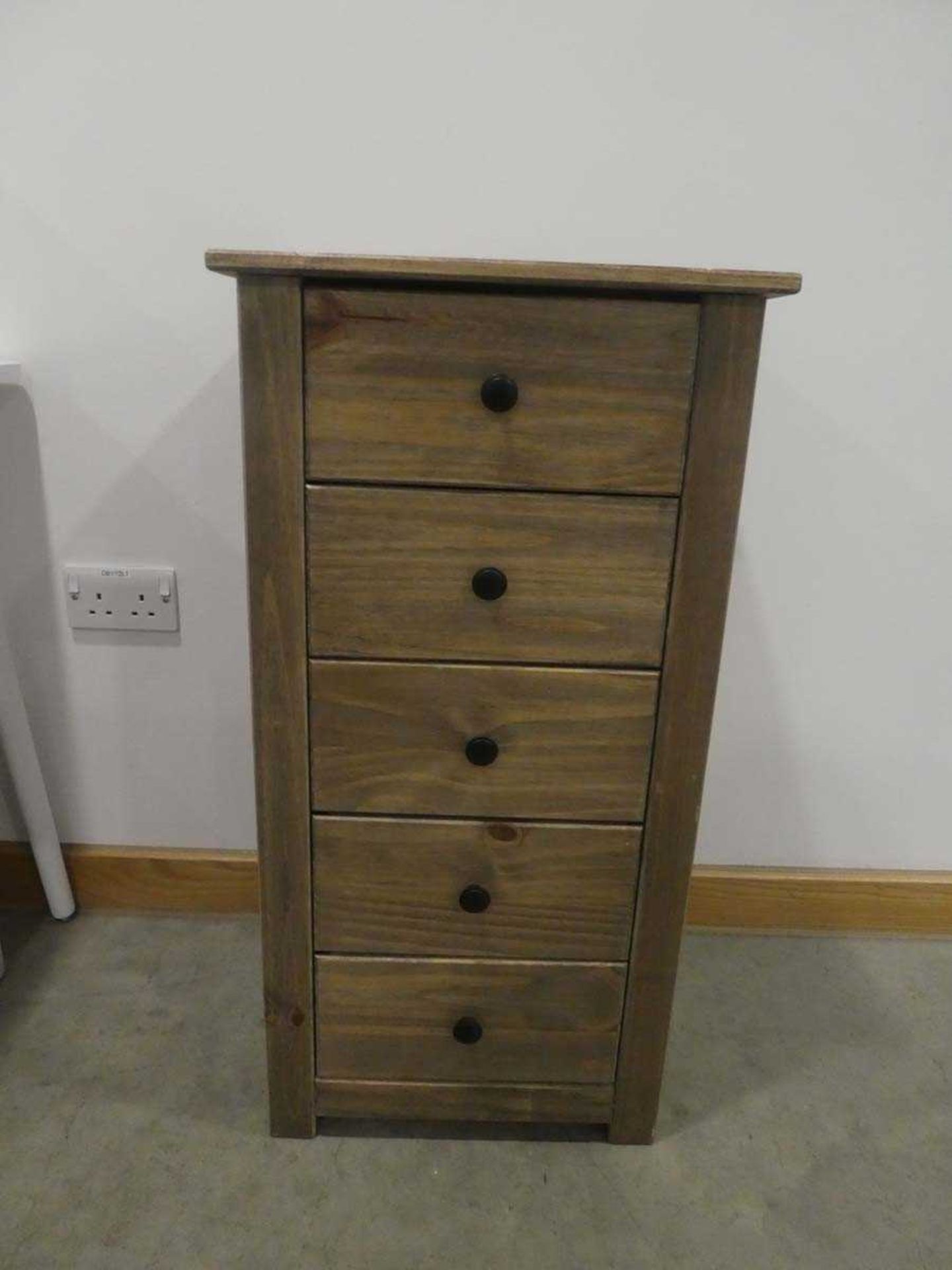 Pair of narrow pine finished chest of 5 drawers - Image 2 of 2