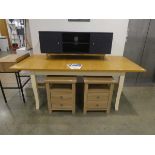 Pine extending dining table with painted base