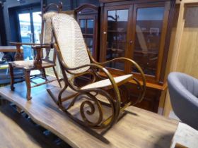 Thonet type bentwood rocking chair with cane seat and back