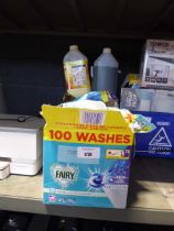 +VAT Mixed cleaning products incl. Fairy non-bio detergent, Kirkland laundry detergent, washing up