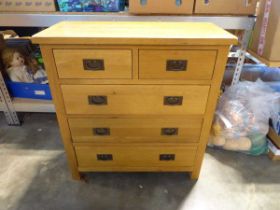Modern light oak chest of 2 over 3 drawers