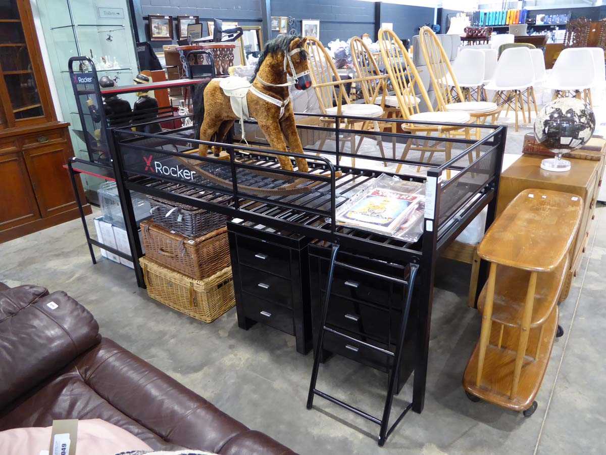 X Rocker black metal framed 'Mid Sleeper' bedframe with matching desk and shelving unit