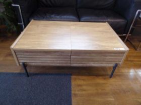 Modern low level wood effect sliding storage coffee table
