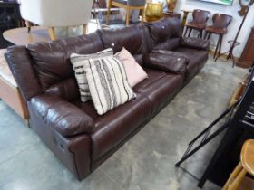 Brown leather upholstered lounge suite comprising 3 seater sofa and matching 2 seater sofa