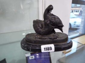 Bronze pair of grouse chicks on marble plinth, bearing the signature, 'FRATIN'