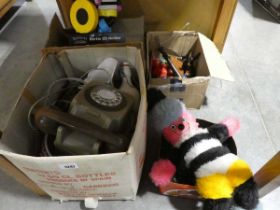 Various collectibles incl. vintage telephone, bottles and glassware, marbles, Bertie Bassett