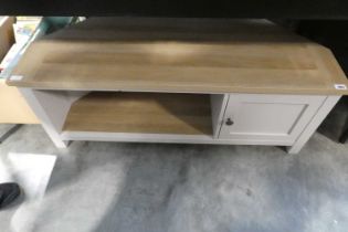 Light oak and grey painted corner TV stand with shelf and cupboard