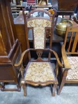 Mahogany framed hall chair with floral upholstered seat and back