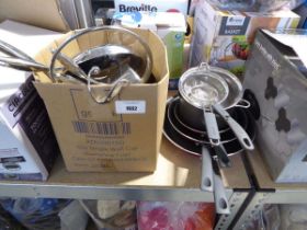 +VAT Box of various Circulon cookware with set of Tramontina sieves