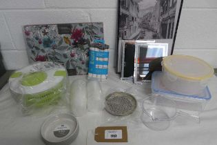 +VAT Set of 4 placemats, KitchenCraft salad spinner, pet bowl, tupperware tubs, photo frames, etc.