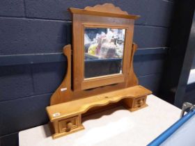 Pine dressing table mirror with 2 drawers