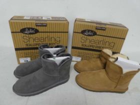 +VAT 2 pairs of ladies Shearling ankle boots, 1 in grey, 1 in brown (both size 7)