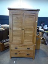 Modern light oak double door wardrobe with 2 drawers to base