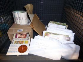 Assorted cigarette and tea cards on various themes with box of post cards and other ephemera