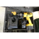 Cased DeWalt cordless drill with 2 batteries and charger