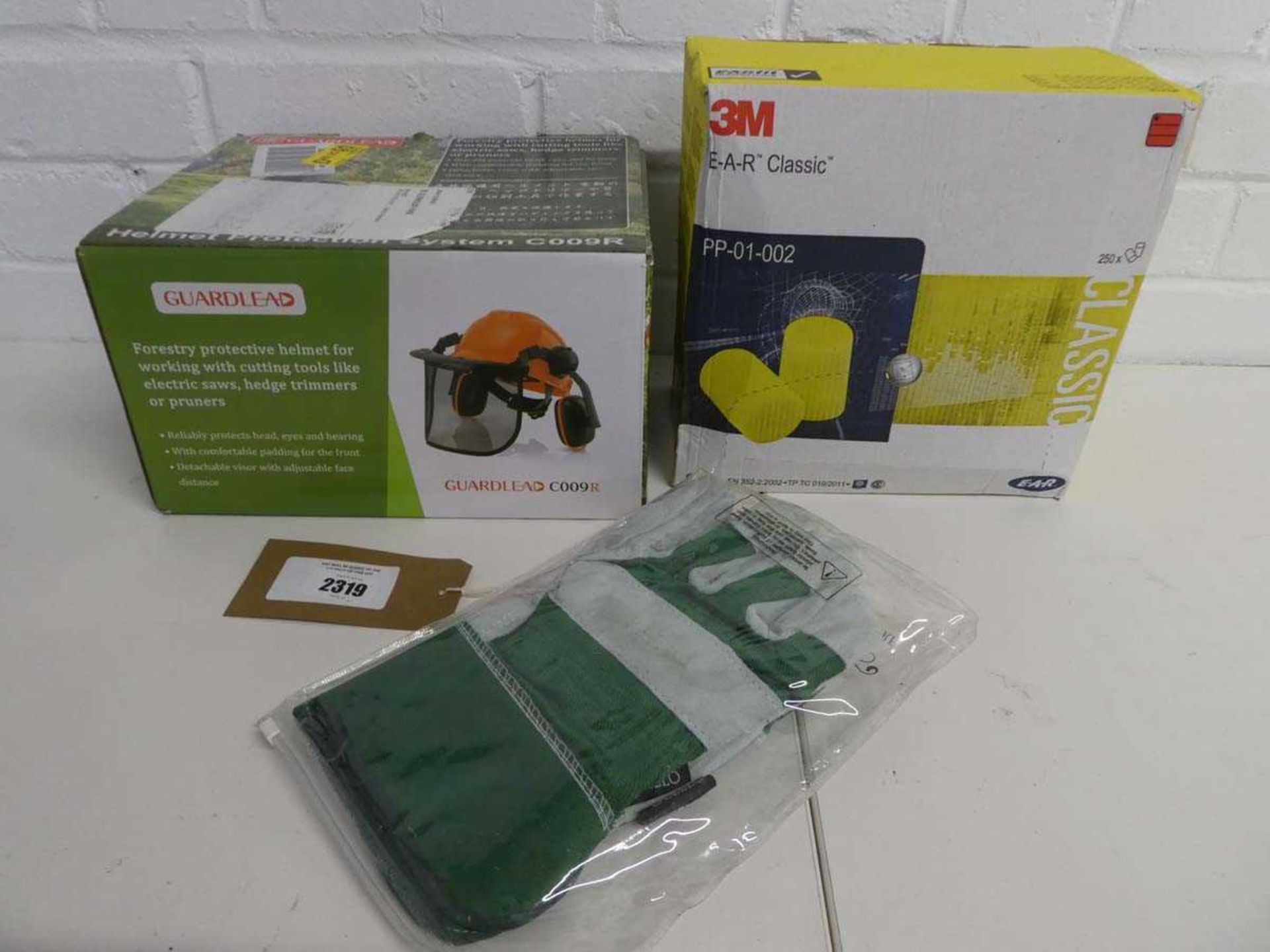 +VAT Boxed Guardlead forestry protective helmet with box containing 250 packs of 3M ear plugs and