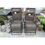 Pair of 2 tone brown reclining sunloungers