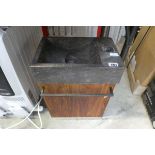 Single wooden door vanity unit with grey marble basin