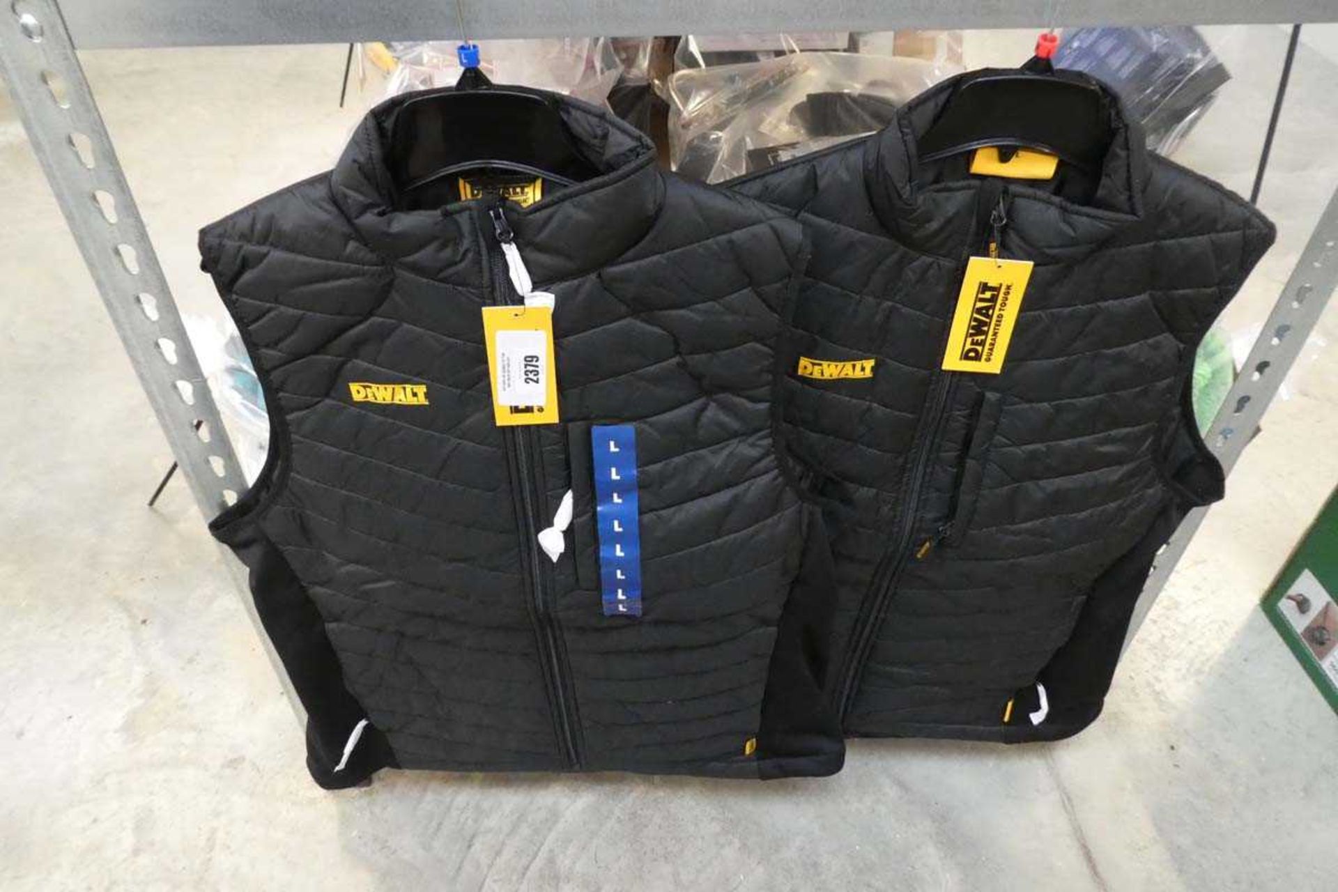 +VAT 2 DeWalt black full zip work gilets (size L)