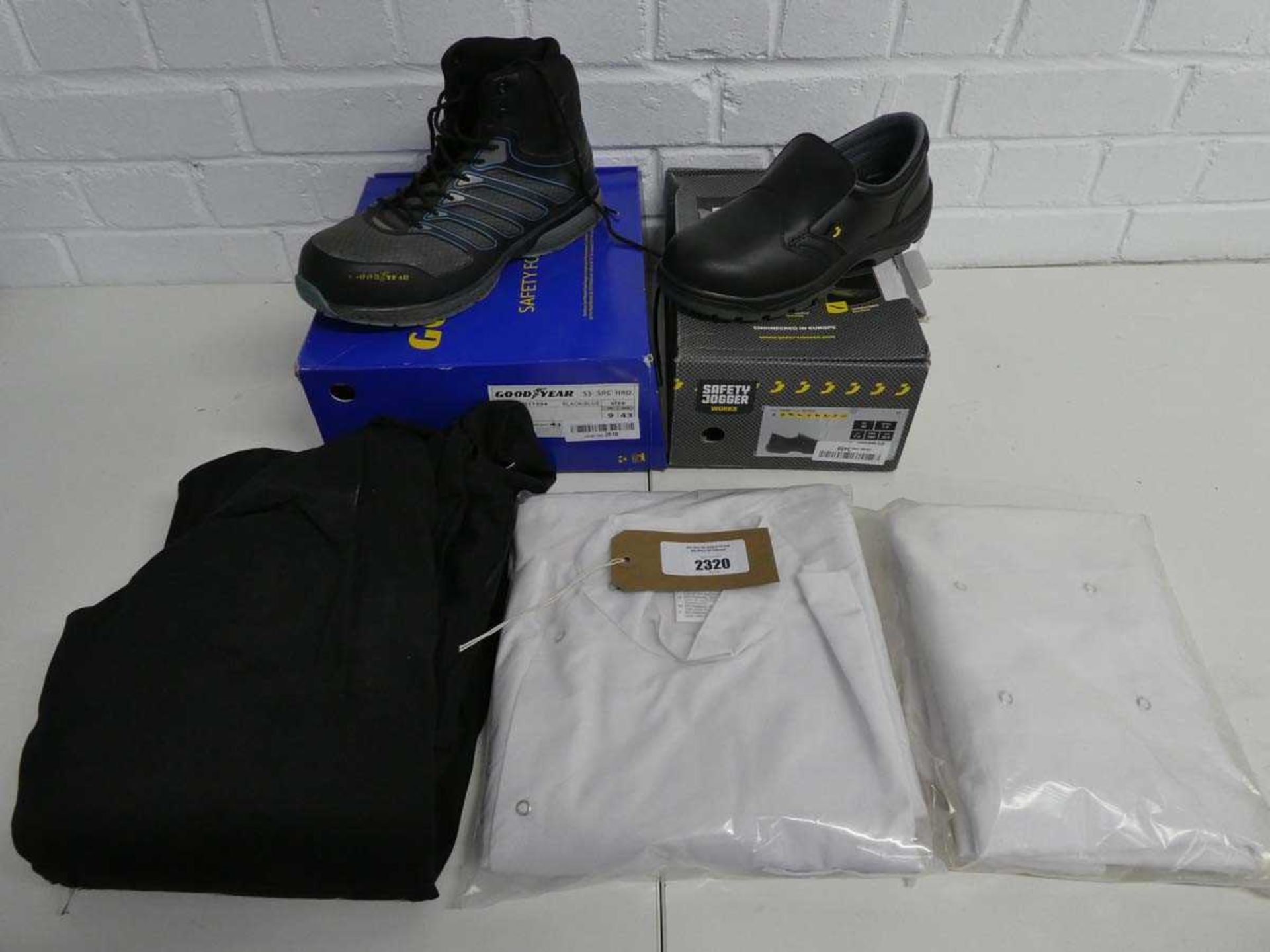 +VAT Quantity of various work wear incl. pair of Goodyear steel toe safety boots in black and
