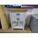 Modern grey night stand with deep single drawer and light oak effect surface