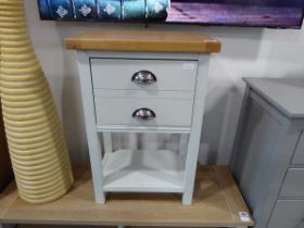 Modern grey night stand with deep single drawer and light oak effect surface