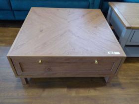 Modern wood effect square profile low coffee table with 2 drawers