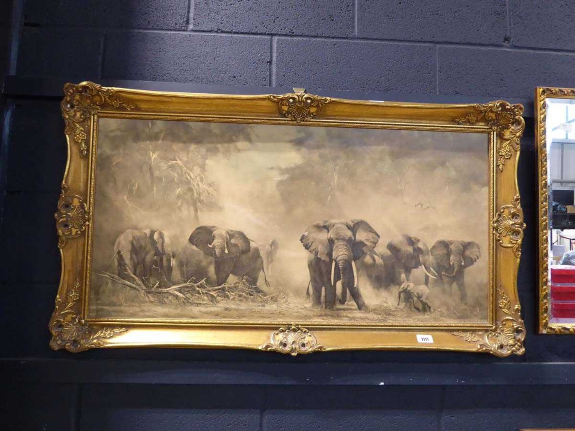 Large gilt framed David Shepherd print of elephants