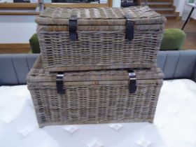 Large wicker hamper together with a smaller hamper