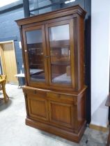 Mahogany display cabinet with cupboard storage below and 2 central drawers