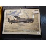 Framed and glazed print of Lancaster bomber by George Walsha